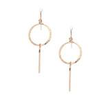 Hammered, Boho, Bohemian, Geometric Minimalist Gold Hoop with Line Drop Earrings, Handmade / GAE G B11-1