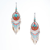 Handmade Boho Beaded  Silk Thread  Bohemian Mermaid Earrings  / MRE B7-6BRZ