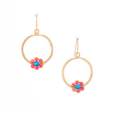 Hawaiian Flower Colorful Crystal Wire-wrapped Gold-Plated Earrings / HFE G B37-M1