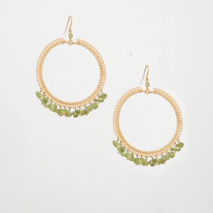Bohemian Gold Hoop Beaded Wire Wrapped Chandelier Earrings / CLE G B242-S12