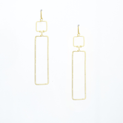 Hammered Geometric Gold Rectangle Earrings, Handmade / GAE G B373-1