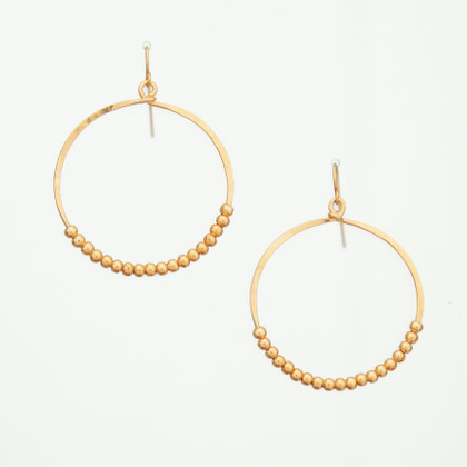Hammered Gold Gypsy Boho Hoop Earrings with Gold Bead Accents / GAE G B31-3 Hammered Gold Gypsy Boho Hoop Earrings with Gold Bead Accents / GAE G B31-3