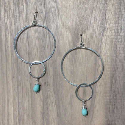 Hammered Silver-Plated Hoop Drop Earrings, Handmade / GAE S B604-1 Hammered Silver-Plated Hoop Drop Earrings, Handmade / GAE S B604-1