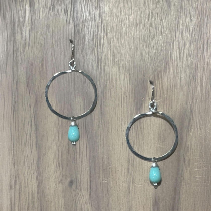 Hammered Silver-Plated Hoop Earrings, Handmade / GAE S B101-1 Hammered Silver-Plated Hoop Earrings, Handmade / GAE S B101-1