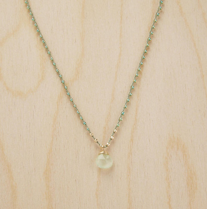 Briolette Pendant Necklace with Green Chalcedony Gemstone / KRN G B371-21 Briolette Pendant Necklace with Green Chalcedony Gemstone / KRN G B371-21