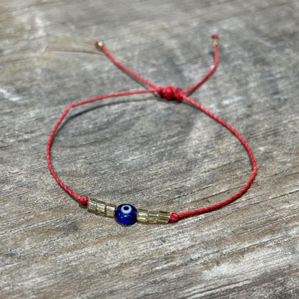 Dainty Turkish Eye Bracelet, Czech Crystals,& Bugle Beads, Handmade / ATB G B16-1RD