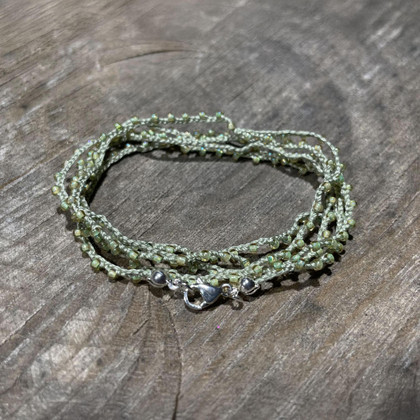 Braided Boho Crochet Seed Bead Silk Thread Necklace / Wrap Bracelet in Sage Green / GS102-87 Braided Boho Crochet Seed Bead Silk Thread Necklace / Wrap Bracelet in Sage Green / GS102-87