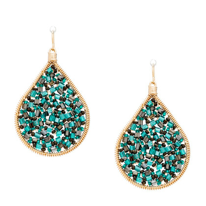 Handmade, Beaded Gold Teardrop Bohemian Earrings / RQE G B15-D54 Handmade, Beaded Gold Teardrop Bohemian Earrings / RQE G B15-D54