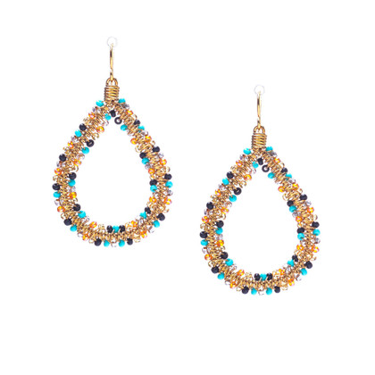 Handmade, Beaded Gold Teardrop Bohemian Earrings / RQE G B59-MR8 Handmade, Beaded Gold Teardrop Bohemian Earrings / RQE G B59-MR8