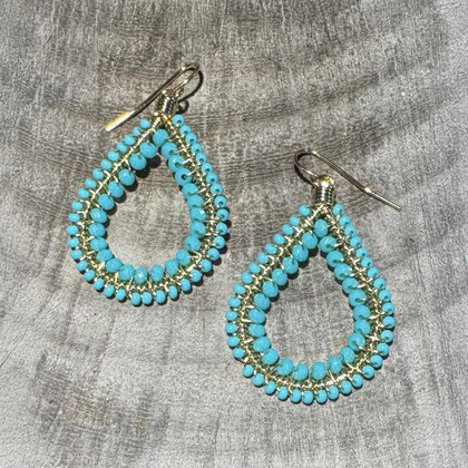 Handmade, Beaded Gold Teardrop Bohemian Earrings / RQE G B17-1