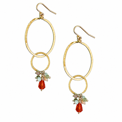 Gold-Plated Double Hoop Dangle Cluster Earrings