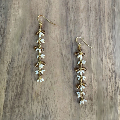 Chandelier Gold-Plated Single Drop Earrings with Neutral Czech Crystal Beads / CAE G B5 - M149
