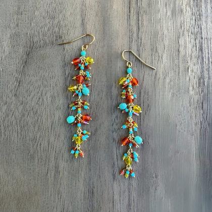 Chandelier Gold-Plated Single Drop Earrings with Multi-Color Czech Crystal Beads / CAE G B5-M36