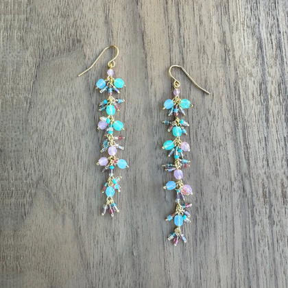 Chandelier Gold-Plated Single Drop Earrings with Turquoise Czech Crystal Beads / CAE G B5-M12
