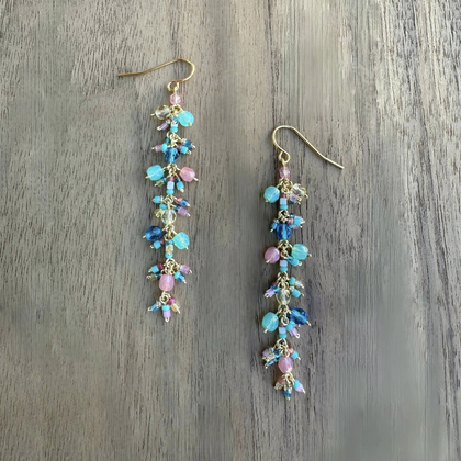 Chandelier Gold-Plated Single Drop Earrings with Turquoise Czech Crystal Beads / CAE G B5-M81