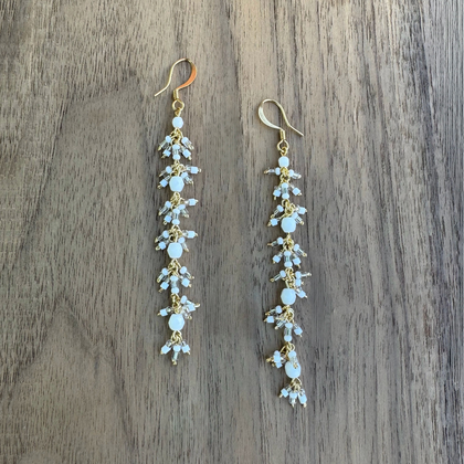 Chandelier Gold-Plated Single Drop Earrings with Neutral Colored Czech Crystal Beads / CAE G B5-D18