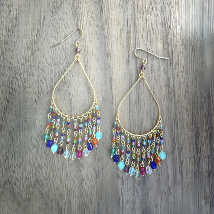Delicate Collection Gold-Plated Single Teardrop Shape Earrings with Multi-Color Czech Crystal Beads / DTE G B9-DM1
