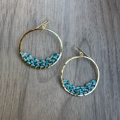 Gold-Plated Beaded Hoop Earrings /  GAE G B158-M12