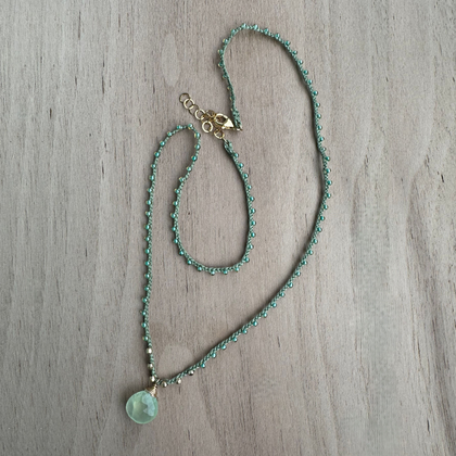 Braided Silk Green Chalcedony Necklace / KRN G B371-21