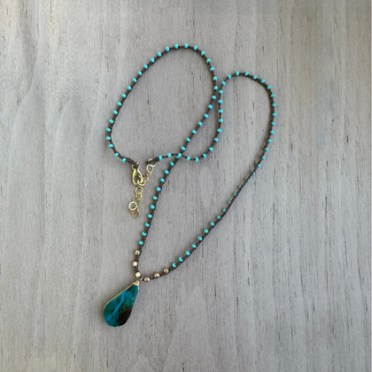 Braided Silk Chrysocolla Necklace / KRN G B295-9