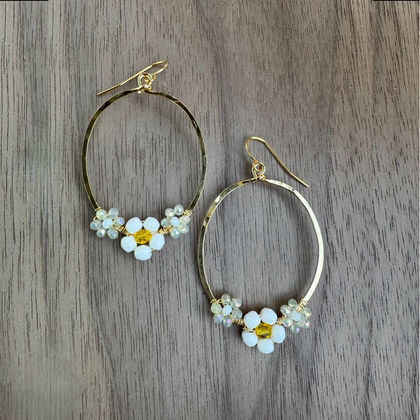 Gold-Plated Hawaiian Flower Oval Earrings  / HFE G B60-M2