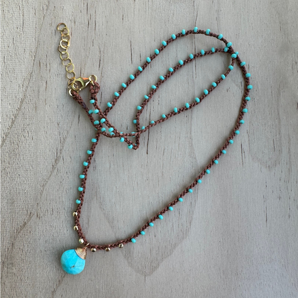 Braided Silk Turquoise Necklace / KRN G B346-9
