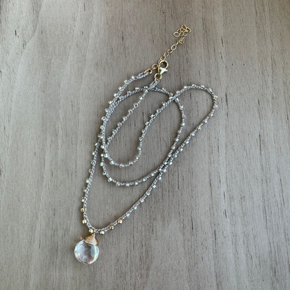 Braided Silk Crystal Quartz Necklace / KRN G B203-14