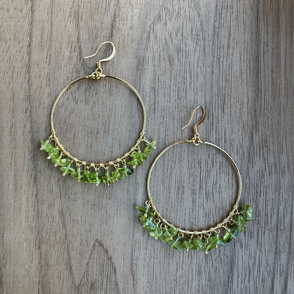14k Gold Dipped Peridot Hoop Earrings / CLE G B243-S12