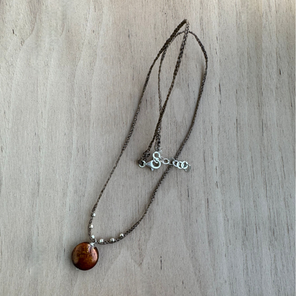 Brown Coin Pearl Braided Silk Necklace / KRN S B313-4