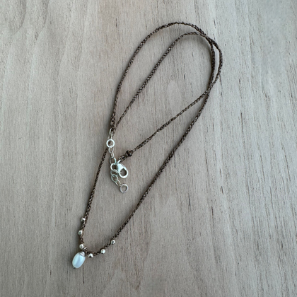 Freshwater Pearl Braided Silk Necklace / KRN S B311-5