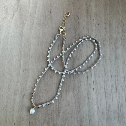 Braided Silk Grey Pearl Necklace/ KRN G B320-2