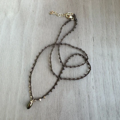 Braided Silk Brown Beaded Pearl Necklace / KRN G B320-4