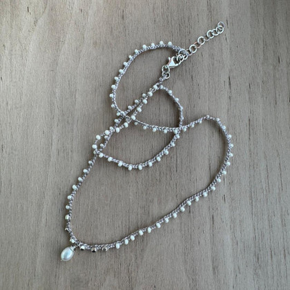 Braided Grey Silk Pearl Necklace / KRN S B320-5