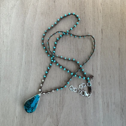 Braided Silk Chrysocolla Necklace / KRN S B295-9