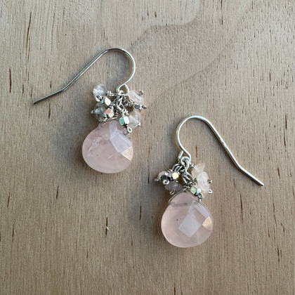 Dangly Rose Quartz Citrine Earrings  / DJE S B1-28