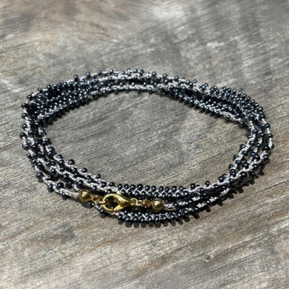 Handmade Braided Crochet Boho Chic Seed Bead Silk Thread Necklace / Wrap Bracelet in Hematite / GG165-156 Handmade Braided Crochet Boho Chic Seed Bead Silk Thread Necklace / Wrap Bracelet in Hematite / GG165-156