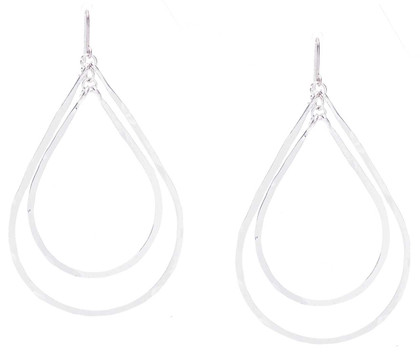 Hammered Geometric Minimalist Silver Double Tear Drop Earrings, Handmade / GAE S B4-3 Hammered Geometric Minimalist Silver Double Tear Drop Earrings, Handmade / GAE S B4-3