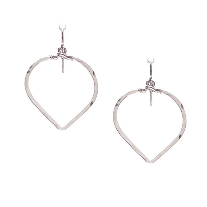 Hammered Geometric Minimalist Silver Plated Lotus Leaf Earrings, Handmade / GAE S B7-2