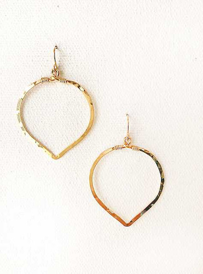 (Small) Hammered Geometric Minimalist Gold Lotus Petal Earrings, Handmade / GAE G B7-2