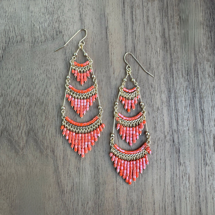 Gold-Plated Bugle Bead Earrings / CLE G B45-2
