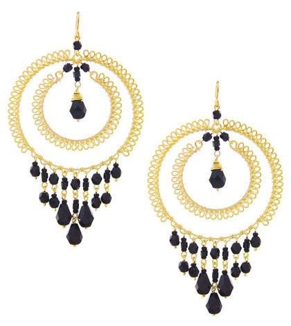 Handmade Beaded Double Hoop Gold Chandelier Boho Earrings / CLE G B90-14