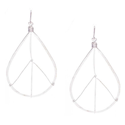 Hammered Geometric Minimalist Silver Tear Drop Peace Sign Earrings, Handmade / GAE S B10-4