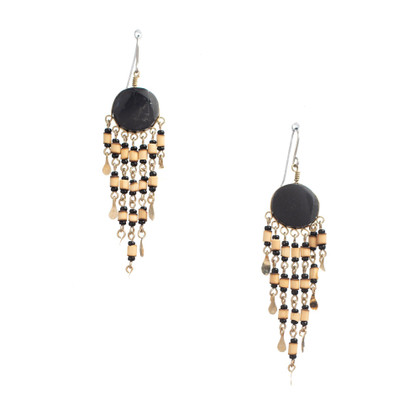 Handmade Beaded Boho Tribal Onyx Bamboo Earrings / HNE B13-4