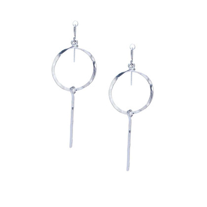 Handmade Hammered Geometric Minimalist Silver Plated Hoop Earrings / GAE S B11-1