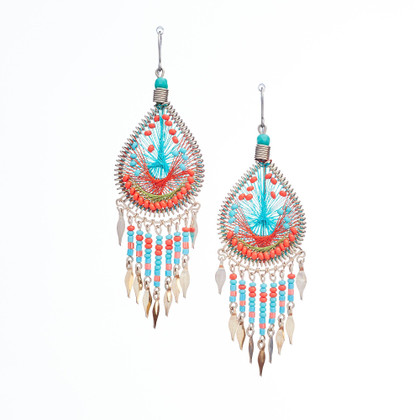 Handmade Boho Beaded  Silk Thread Bohemian Mermaid Earrings / MRE B9-6BRZ