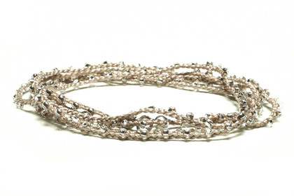 Dainty Boho Crochet Czech Seed Bead Silk Thread Necklace / Wrap Bracelet in Greige / GS102-16