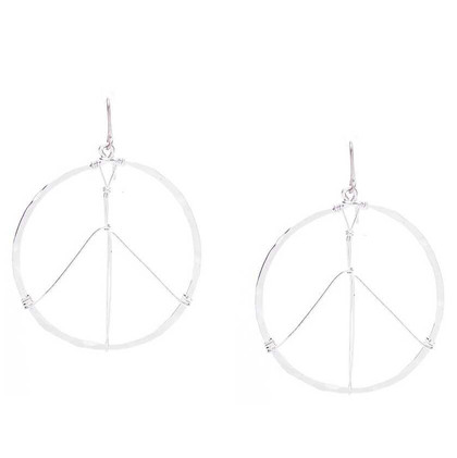 Hammered Geometric Minimalist Silver Wire Wrapped Peace Sign Earrings, Handmade / GAE S B6-5 Hammered Geometric Minimalist Silver Wire Wrapped Peace Sign Earrings, Handmade / GAE S B6-5