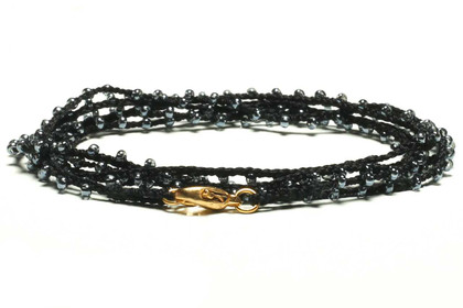 Dainty Boho Crochet Czech Seed Bead Silk Thread Necklace / Wrap Bracelet in Black / GG102-119