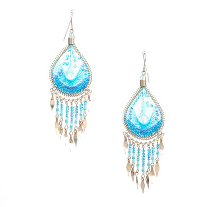 Handmade Boho Beaded Silk Thread Bohemian Mermaid Earrings / MRE B9-8MCL