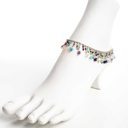 Dainty boho gypsy beach anklet with semi precious stones, Czech seed beads, bugle beads, handmade / ETA B20-M8